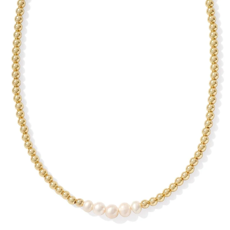 pearl drop necklaces for women-Kendra Scott | Eve Gold Beaded Strand Necklace in White Pearl