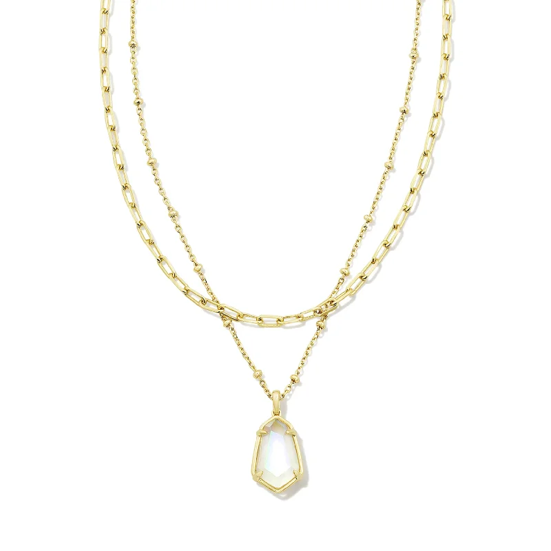 layered gold necklaces for women-Kendra Scott | Alexandria Gold Multi Strand Necklace in Iridescent Clear Rock