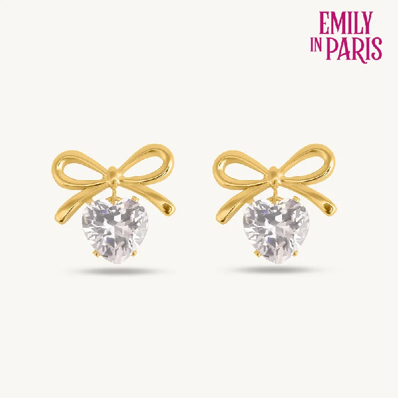 cubic zirconia stud earrings for women-Zircon & Bow Stud Earrings