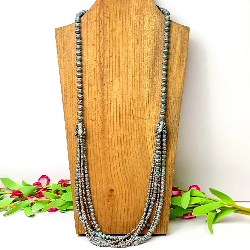 chain necklaces for women-Five Row Faux Navajo Pearl Layering Necklace in Patina Tone