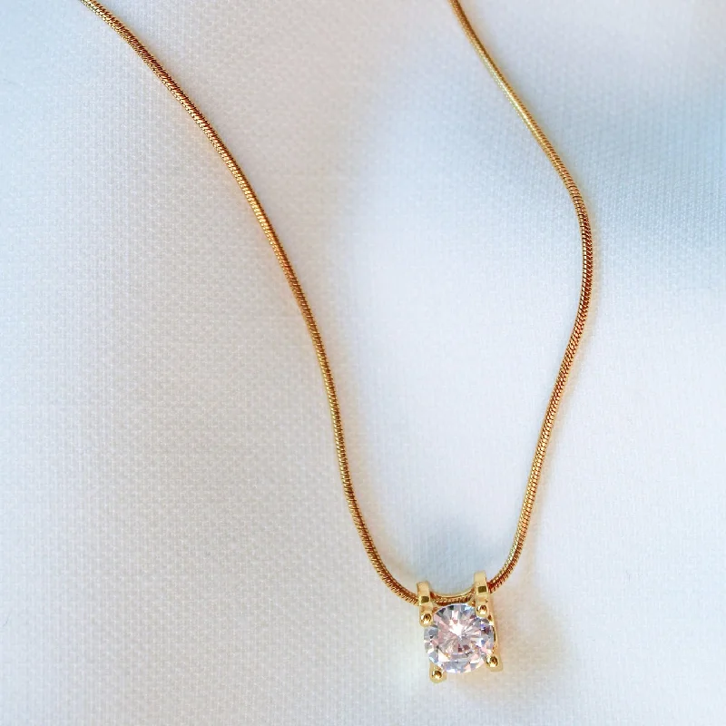 elegant necklaces for women-Kinsey Designs | Jenna Gold Tone Snake Chain Necklace with CZ Crystal Charm