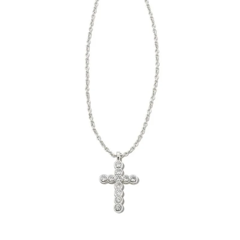 butterfly necklaces for women-Kendra Scott | Cross Silver Pendant Necklace in White Crystal