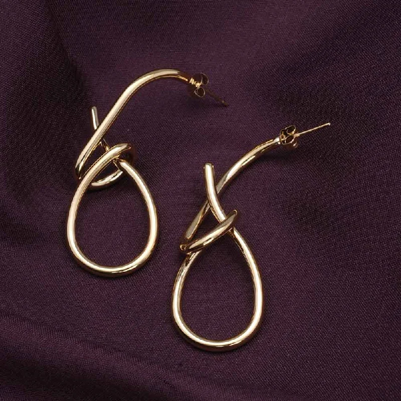 double hoop earrings for women-Intertwined Gold Drop Earrings