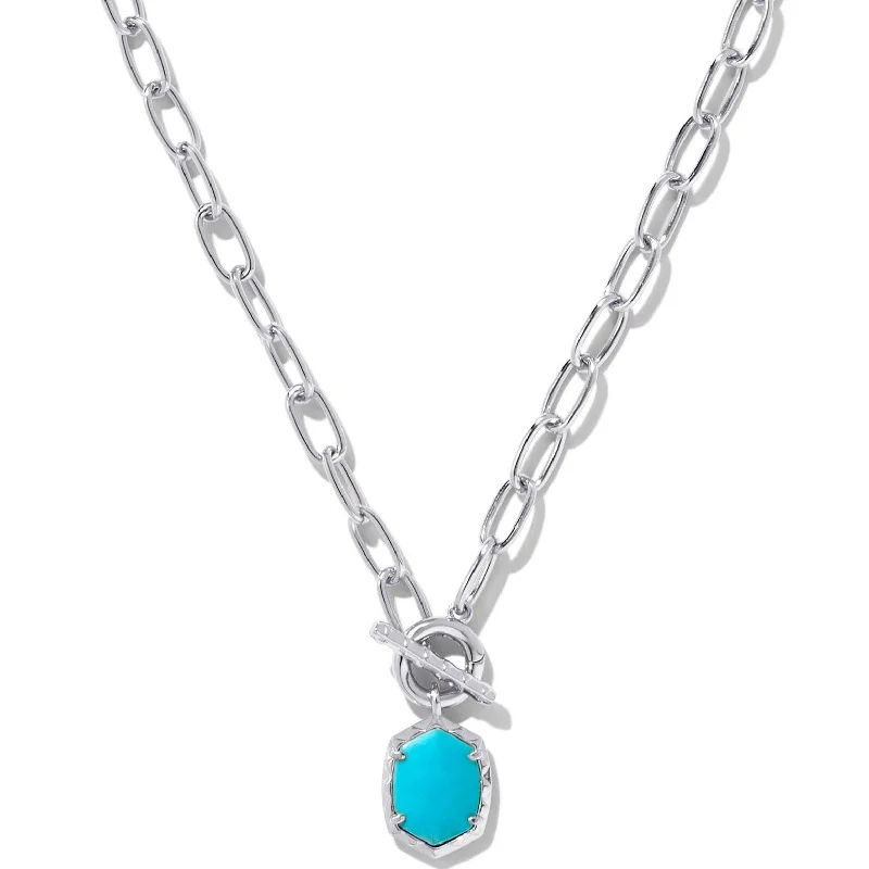 pearl drop necklaces for women-Kendra Scott | Daphne Silver Link and Chain Necklace in Variegated Turquoise Magnesite