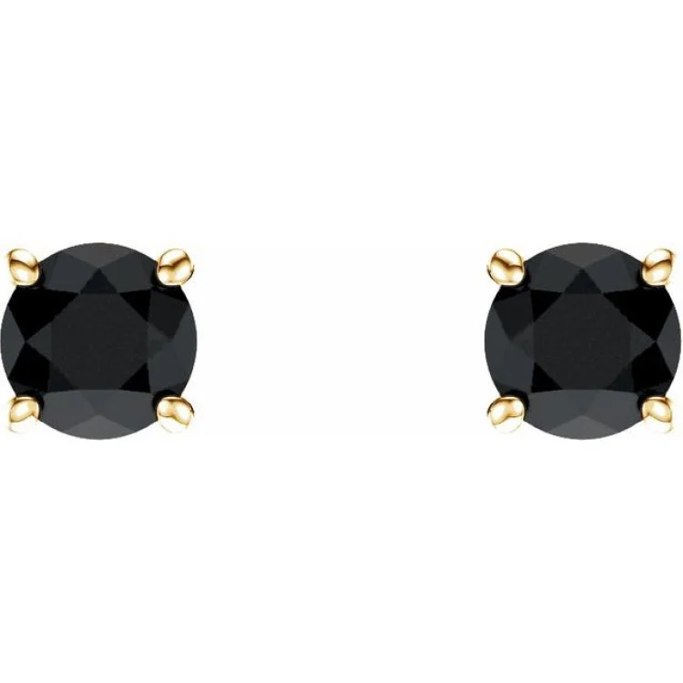 halo earrings for women-14K Yellow 5 mm Natural Black Onyx Stud Earrings