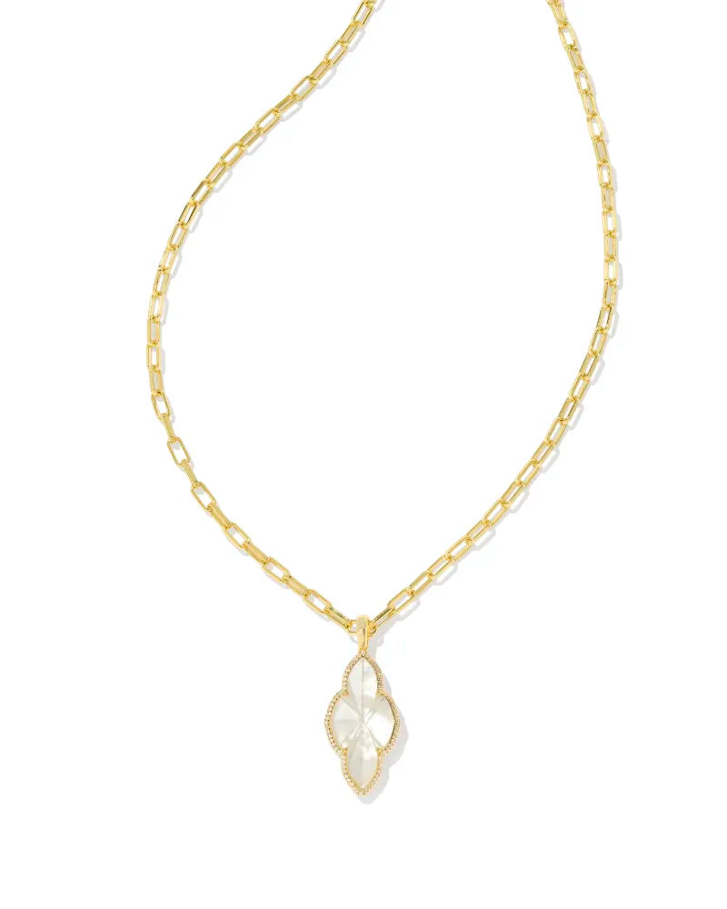 crystal necklaces for women-Kendra Scott | Abbie Gold Pave Frame Large Long Pendant Necklace in Ivory Mother-of-Pearl