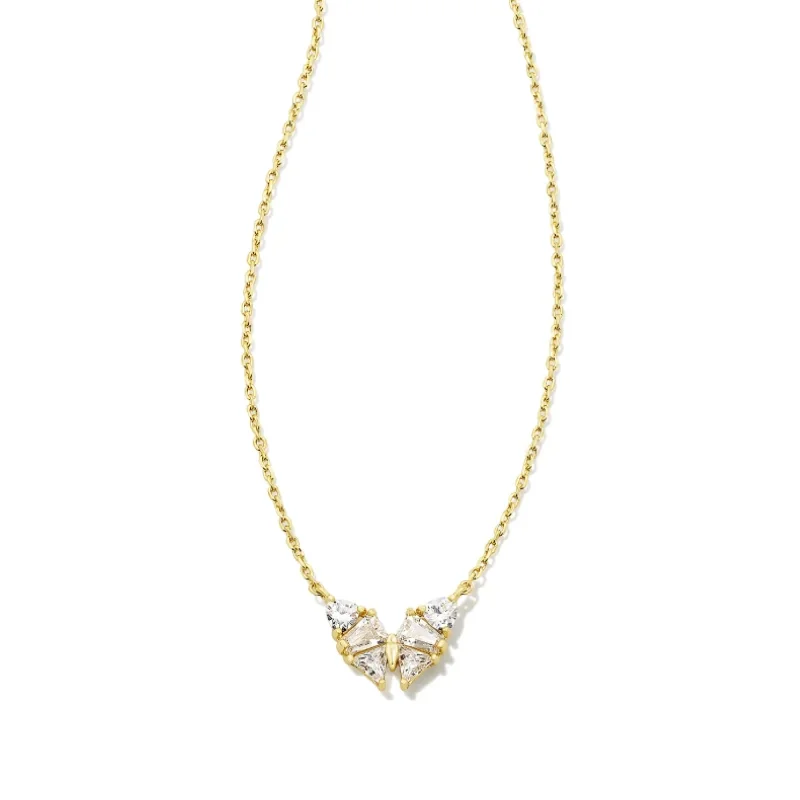 statement chain necklaces for women-Kendra Scott | Blair Gold Butterfly Small Short Pendant Necklace in White Crystal