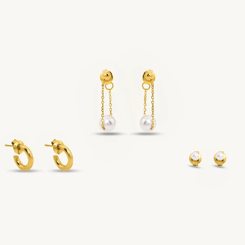 small stud earrings for women-Gold Stud and Hoop Earring Set