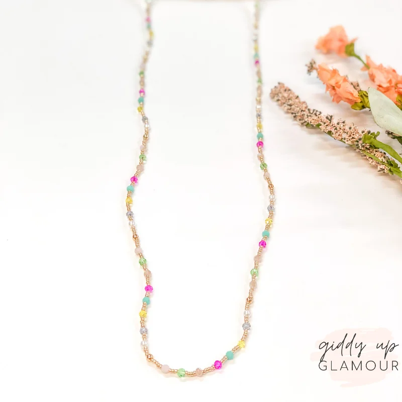 custom pendant necklaces for women-Crystal Beaded Necklace with Gold Spacers in Multi