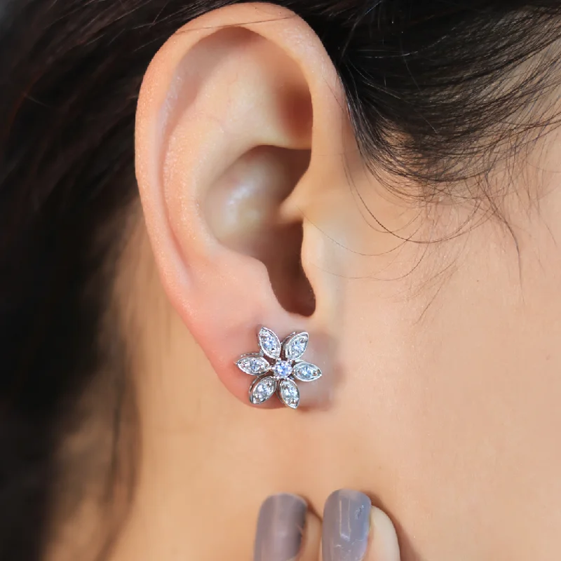 sparkle earrings for women-Zarkan Lily Zircon Silver Studs