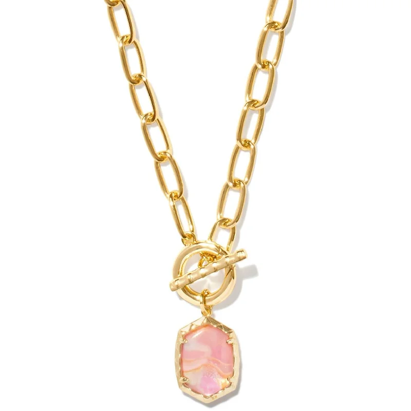 charm pendant necklaces for women-Kendra Scott | Daphne Gold Link and Chain Necklace in Light Pink Iridescent Abalone