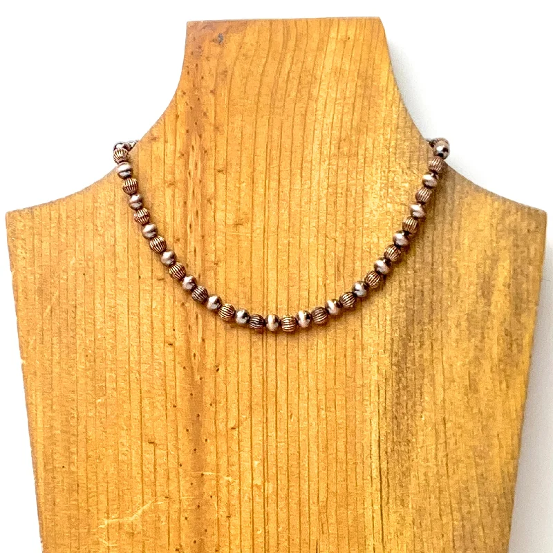 heart pendants for women-Faux Navajo Pearl Choker Necklace with Corrugated Spacers in Copper Tone