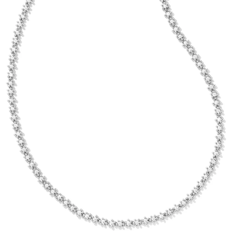 engraved necklaces for women-Kendra Scott | Nydia Silver Strand Necklace in White Crystal