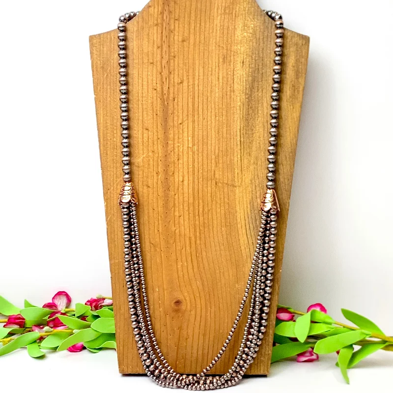 cubic zirconia necklaces for women-Five Row Faux Navajo Pearl Layering Necklace in Copper Tone