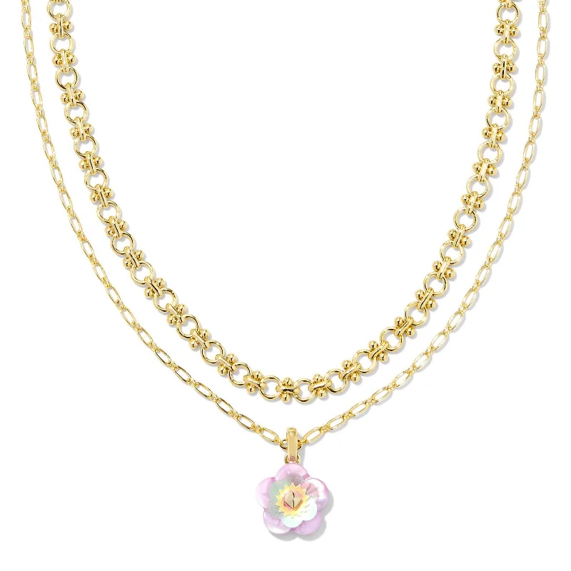 delicate necklaces for women-Kendra Scott | Deliah Gold Multi Strand Necklace in Pastel Mix