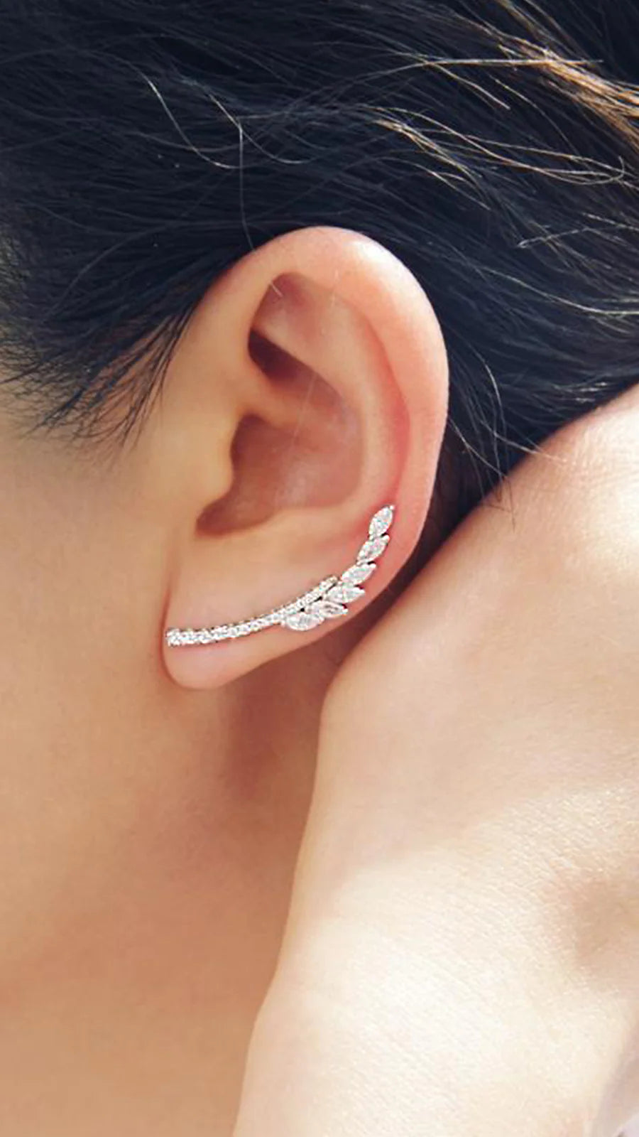 bar earrings for women-Leaf Silver Ear Climbers