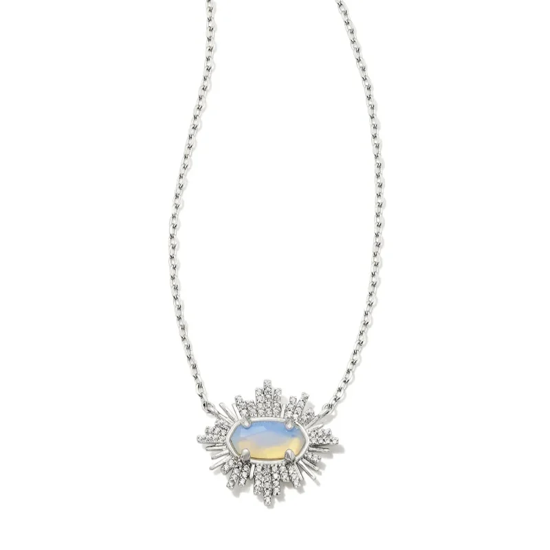 charm necklaces for women-Kendra Scott | Grayson Sunburst Frame Short Pendant Necklace Silver Iridescent Opalite Illusion