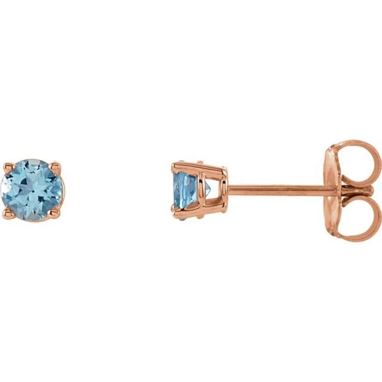 custom earrings for women-14K Rose 4 mm Natural Aquamarine Stud Earrings