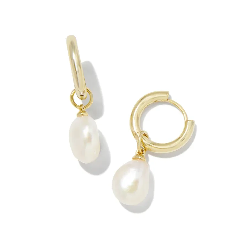 vintage gold necklaces for women-Kendra Scott | Willa Gold Pearl Huggie Earring in White Pearl