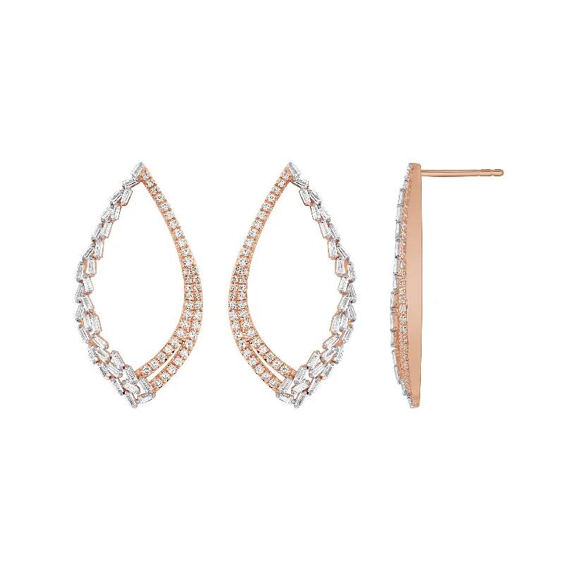 double hoop earrings for women-14K Rose Gold 1Ct Diamond Waterfall Post Earrings