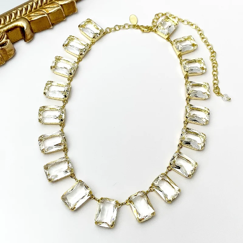 layered gold necklaces for women-Sorrelli | Julianna Emerald Crystal Statement Necklace in Bright Gold Tone and Clear