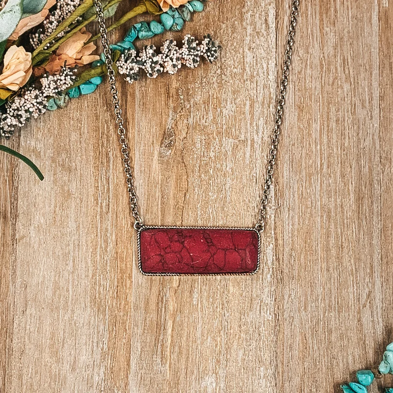 diamond statement necklaces for women-Large Rectangle Faux Stone Necklace in Red