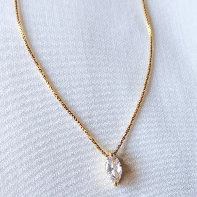 delicate necklaces for women-Kinsey Designs | Marquise Slide Gold Tone Necklace with CZ Crystal Pendant