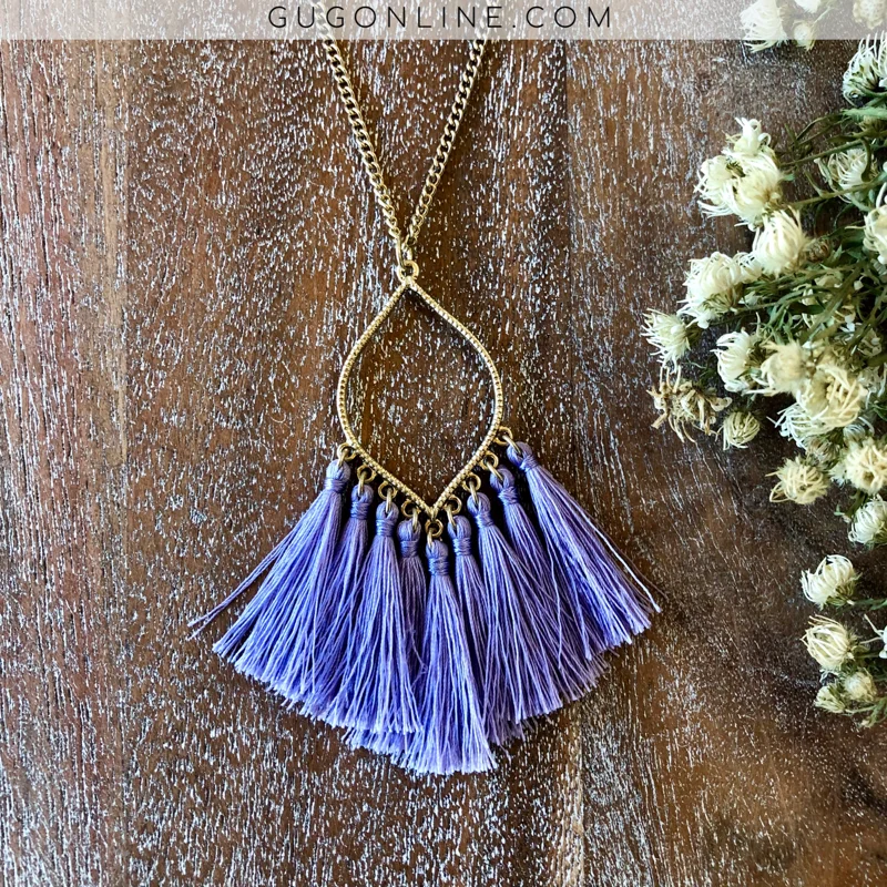 snake chain necklaces for women-Gold Chain Lantern Outline Necklace with Fringe Tassels in Lavender