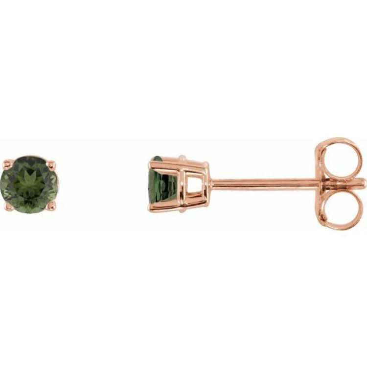 colorful gemstone earrings for women-14K Rose 3 mm Natural Green Tourmaline Stud Earrings