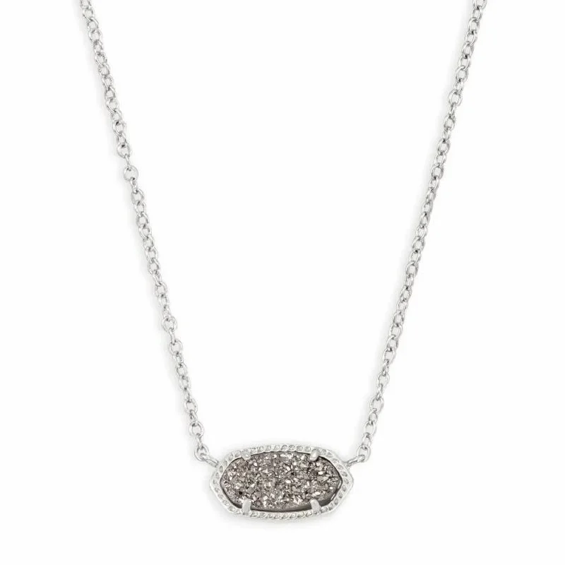 floral necklaces for women-Kendra Scott | Elisa Silver Extended Length Pendant Necklace in Platinum Drusy