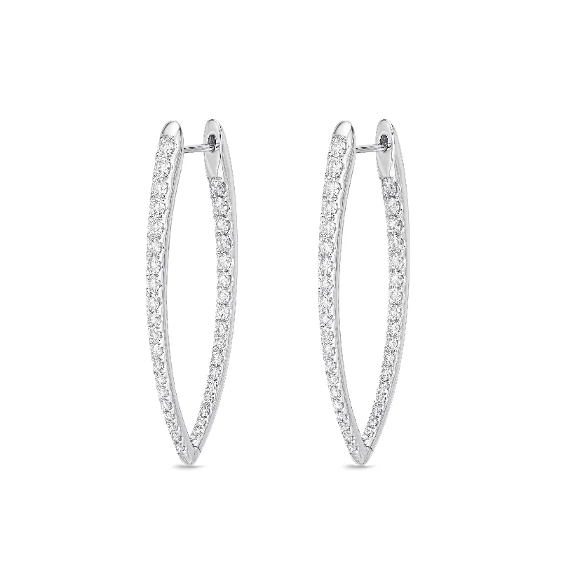 tear-drop earrings for women-18K White Gold 1 2/3Ct Diamond Hoop Earrings