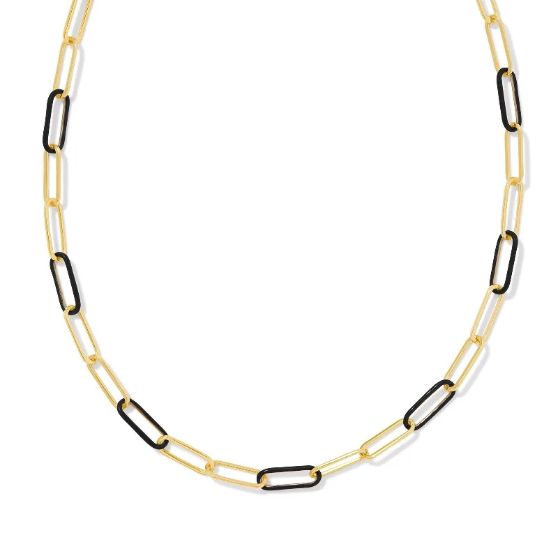 diamond pendants for women-Kendra Scott | Ainsley Gold Convertible Chain Necklace in Black Enamel