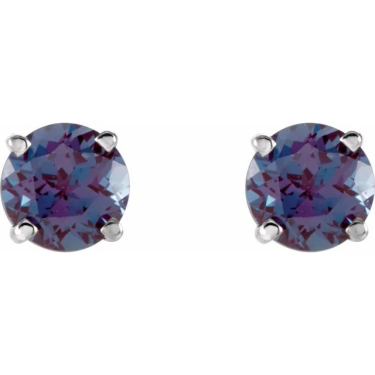 luxury earrings for women-14K White 5 mm Lab-Grown Alexandrite Stud Earrings