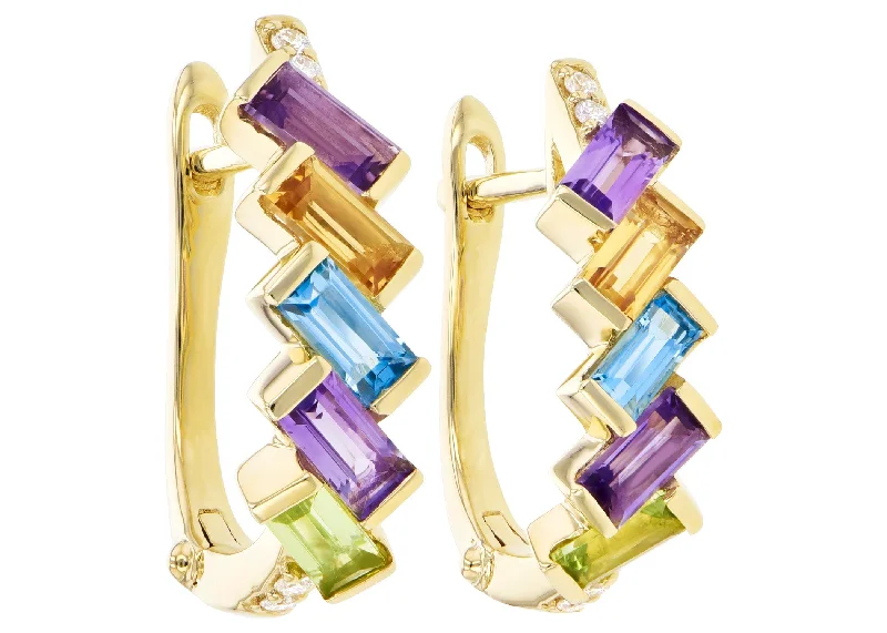 gemstone hoop earrings for women-Mixed Gemstone Huggie Earrings