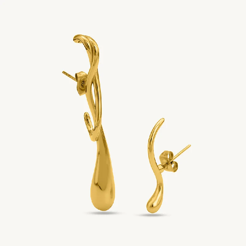 adjustable earrings for women-Dripping Fluid Gold Drop Earrings