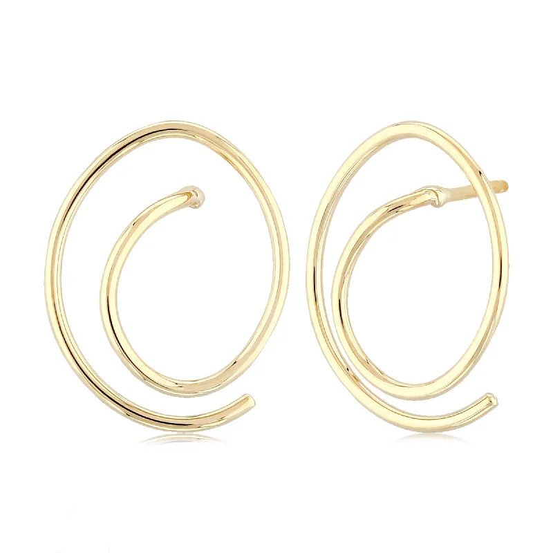 adjustable earrings for women-14K Yellow Gold Freeform Spiral Earrings