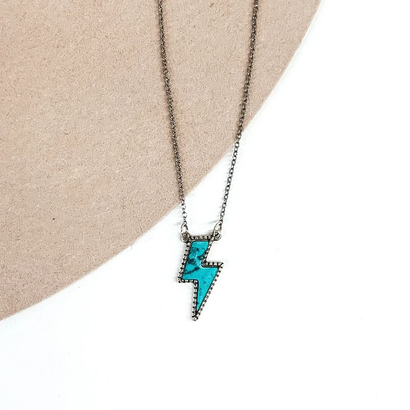 custom name necklaces for women-Lightning Bolt Stone Necklace in Turquoise