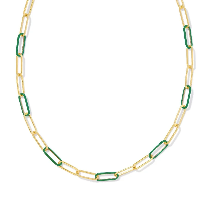 pearl necklaces for women-Kendra Scott | Ainsley Gold Convertible Chain Necklace in Green Enamel