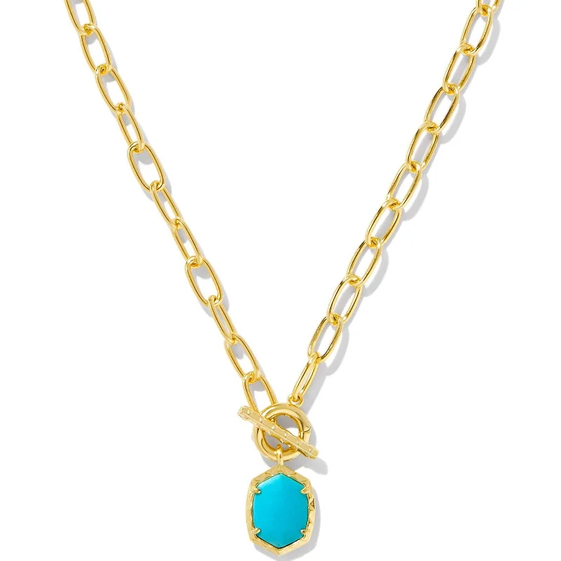 crystal necklaces for women-Kendra Scott | Daphne Gold Link and Chain Necklace in Variegated Turquoise Magnesite