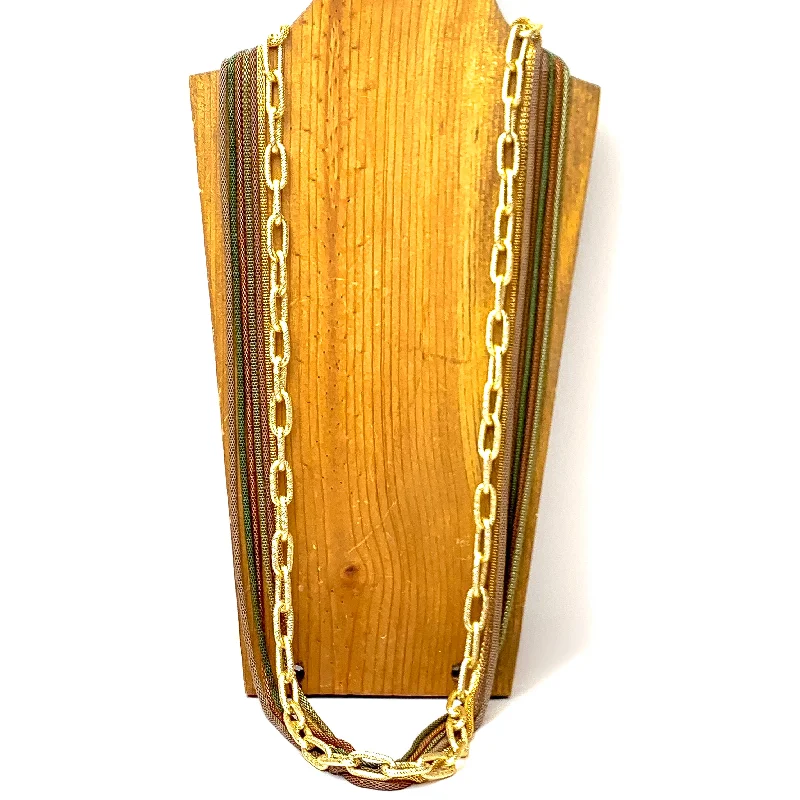 3-layered necklaces for women-Urban Links Gold Tone Multistrand Mesh Chain Necklace