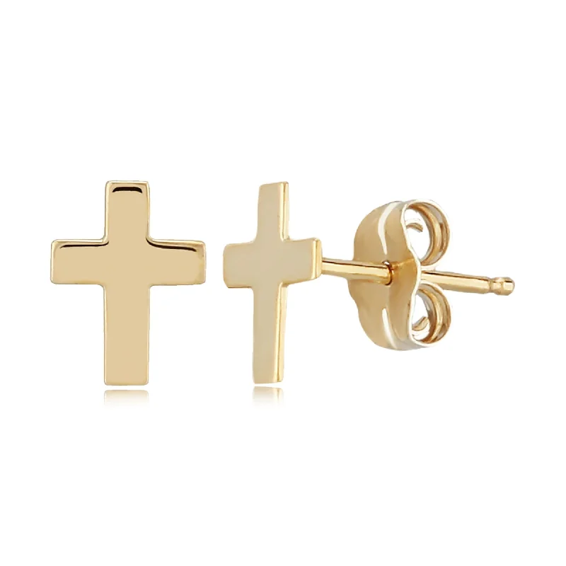 round stud earrings for women-14K Yellow Gold Med Plain Cross Earrings