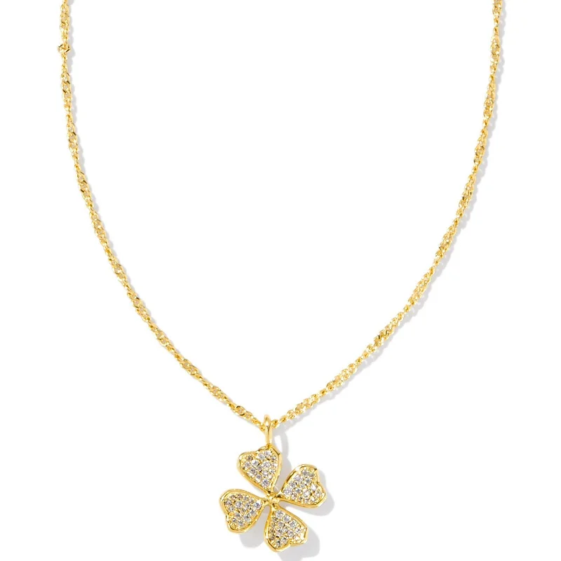 snake chain necklaces for women-Kendra Scott | Clover Crystal Short Pendant Necklace in Gold