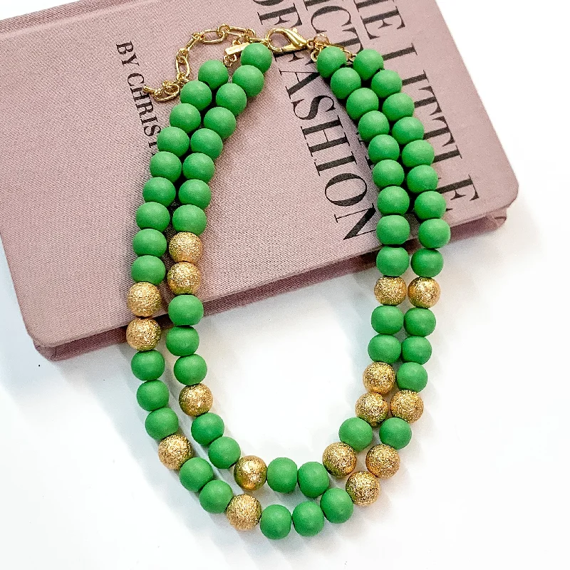 birthstone necklaces for women-Making Joy Large Beaded Two Strand Necklace with Gold Tone Spacers in Green