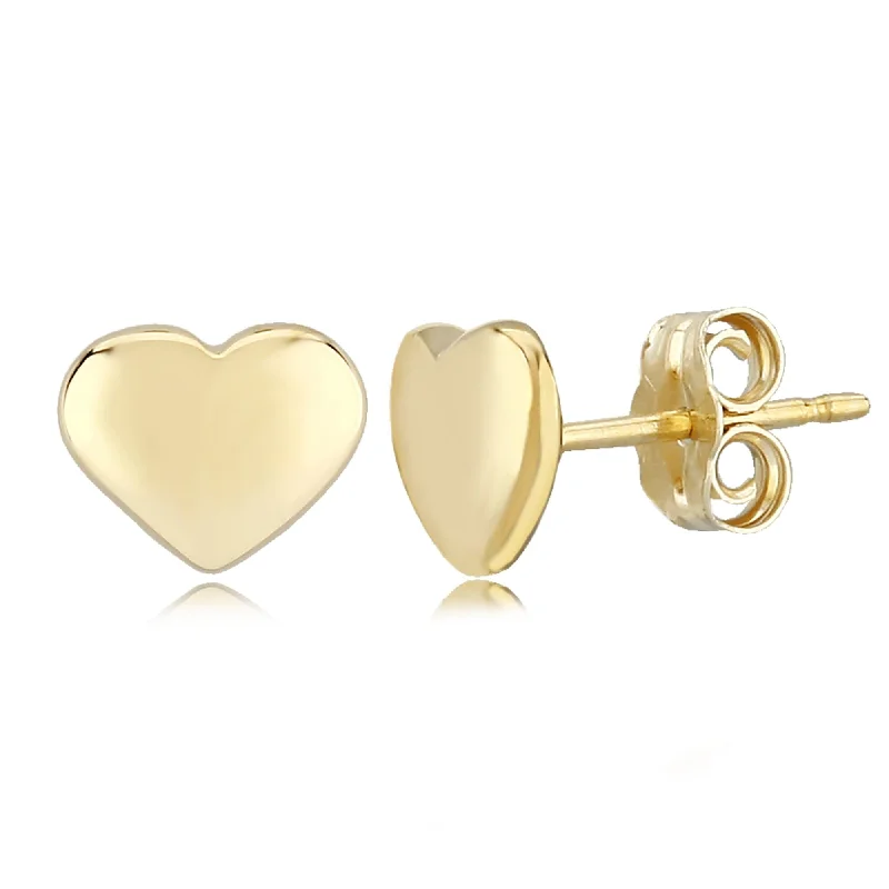 round stud earrings for women-14K Yellow Gold 8mm Flat Heart Stud Earrings