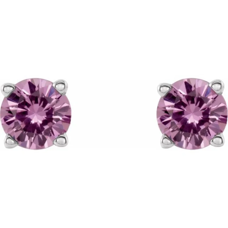 statement earrings for women-14K White 4 mm Natural Pink Sapphire Stud Earrings