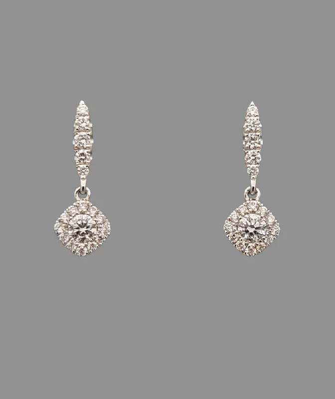 dainty earrings for women-Diamond Dangle Earrings 14K White Gold