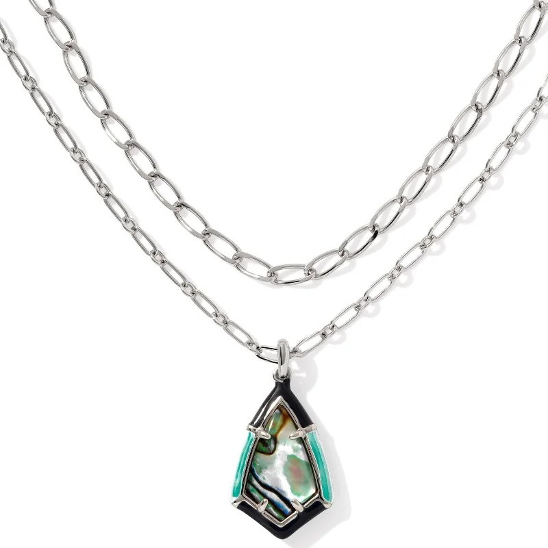 boho necklaces for women-Kendra Scott | Camry Silver Enamel Frame Multi Strand Necklace in Abalone