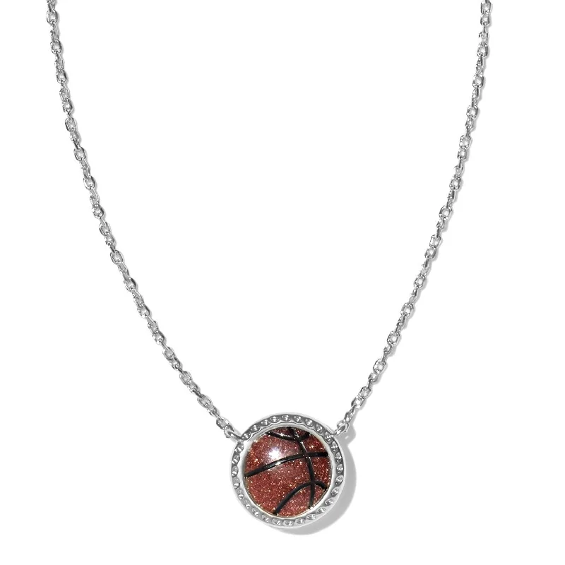 delicate necklaces for women-Kendra Scott | Basketball Silver Short Pendant Necklace in Orange Goldstone