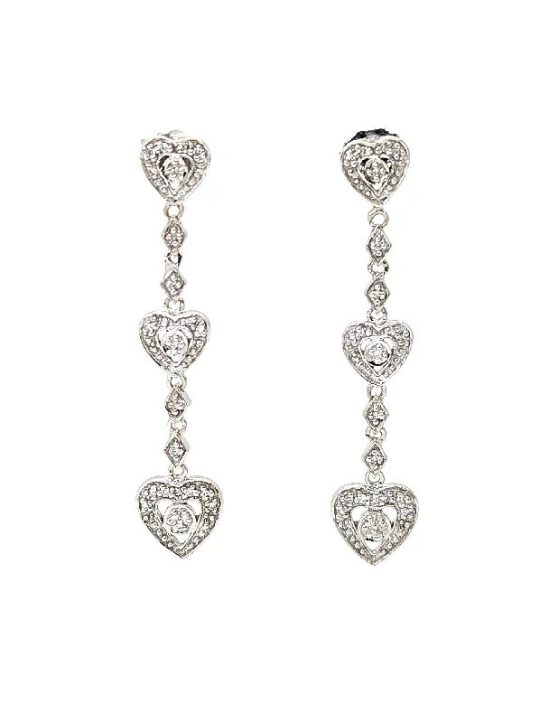 modern earrings for women-14K White Gold Diamond Heart Dangle Earrings