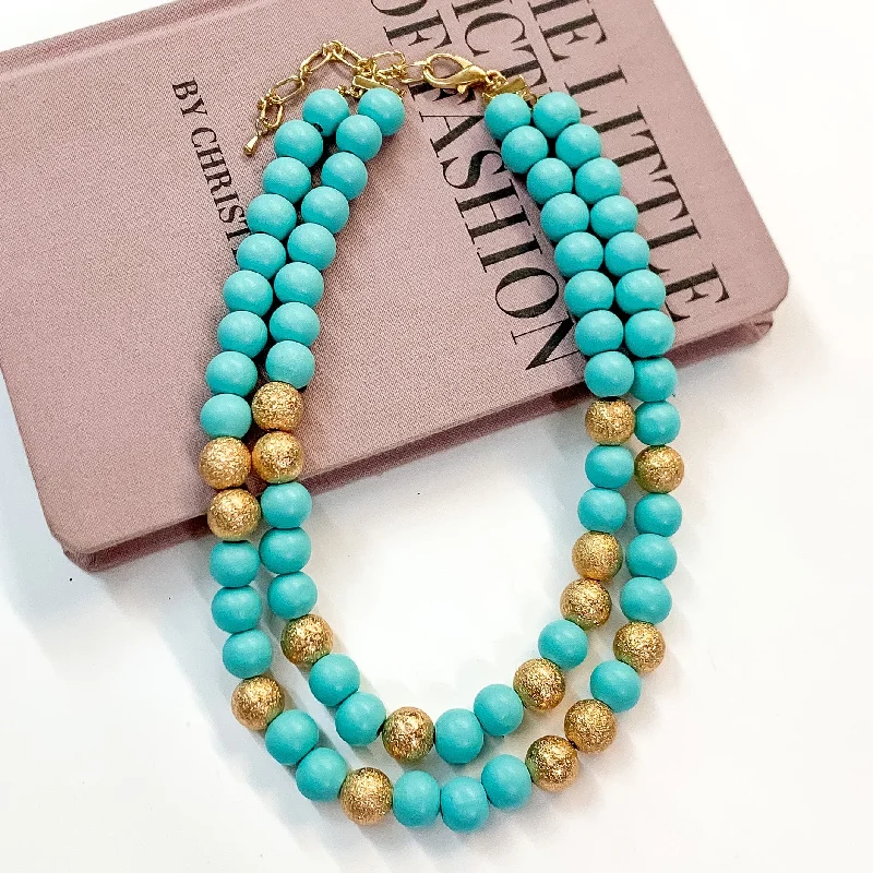 blue topaz necklaces for women-Making Joy Large Beaded Two Strand Necklace with Gold Tone Spacers in Sky Blue